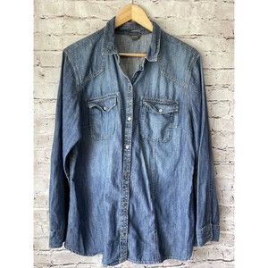 Eddie Bauer Womens Denim Jean Western Style Snap Shirt Size 2XL